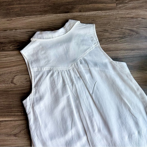 Fate Sleeveless V-Neck Collared Linen Blend Flounce Off White Dress Size M - Picture 10 of 14